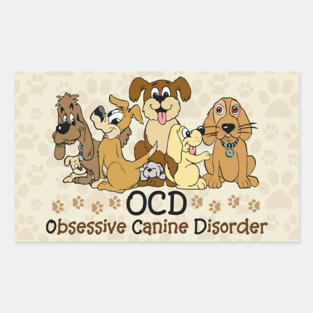 Pegatina Rectangular Trastorno obsesivo canino OCD (Anverso)