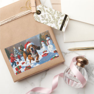 Pegatina Rectangular Tratando la nieve de Walker Coonhound con Gorras N