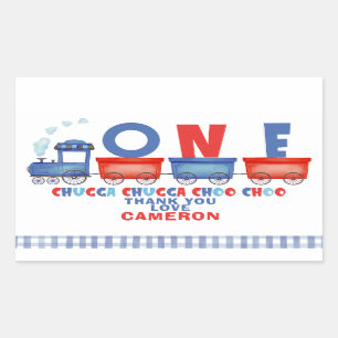 Pegatina Rectangular Tren Chugga Chugga Azul Rojo Primer cumpleaños