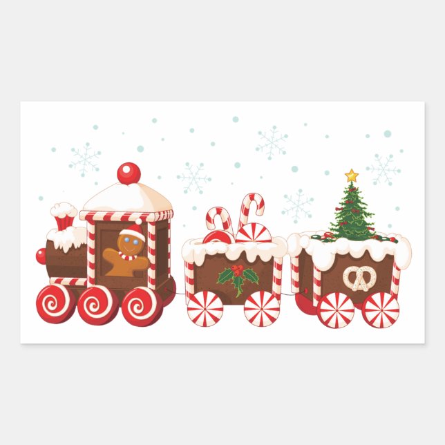 Pegatina Rectangular Tren de pan de jengibre para navidades (Anverso)
