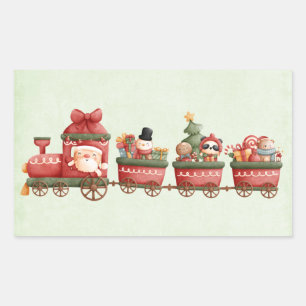 Pegatina Rectangular Tren navideño bonito con juguetes