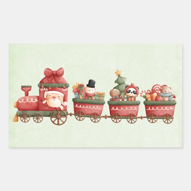 Pegatina Rectangular Tren navideño bonito con juguetes (Anverso)