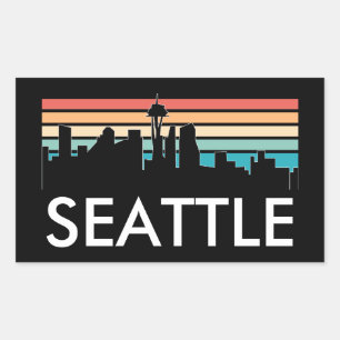 Pegatina Rectangular Trendy Seattle Washington Retro Sunset Skyline