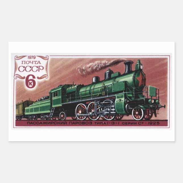 Pegatina Rectangular Trenes de Locomotoras Vintage (Anverso)