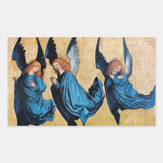 Pegatina Rectangular TRES ÁNGELES EN Navidades AZULES (Anverso)