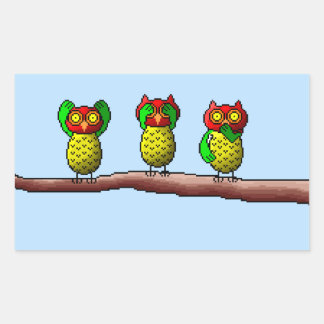 Pegatina Rectangular Tres búhos sabios, oigan, vean y no hablen mal