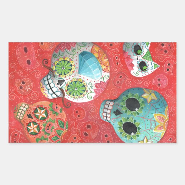 Pegatina Rectangular Tres días de las cráneos muertas (Anverso)