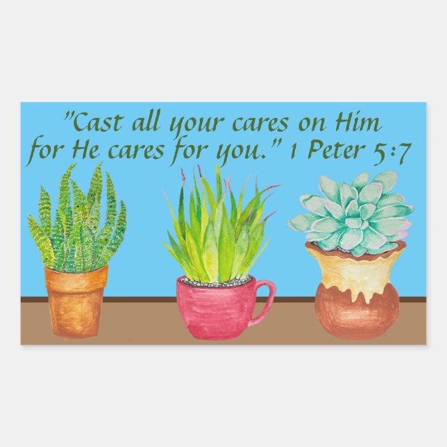 Pegatina Rectangular Tres Diferentes Sticker de Suculentas en Acuarela (Anverso)