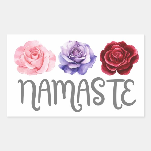 Pegatina Rectangular Tres flores: Namaste (Anverso)