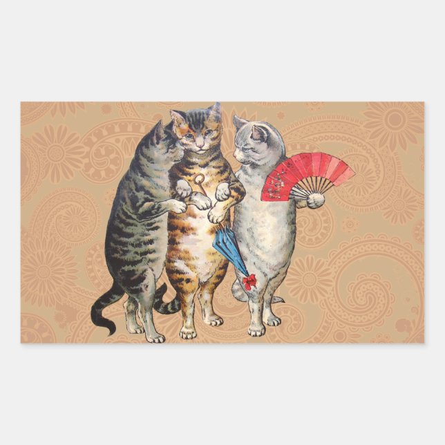 Pegatina Rectangular Tres Gatitos Ilustración de Mamá Oca (Anverso)
