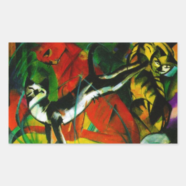 Pegatina Rectangular Tres gatos (Anverso)