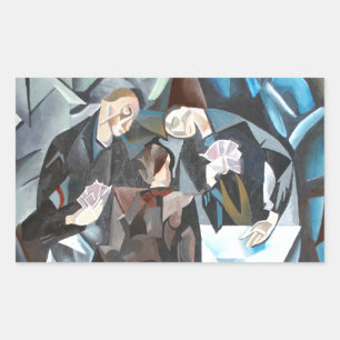 Pegatina Rectangular Tres Hombres Jugando Cartas De Arte Geométrico Des