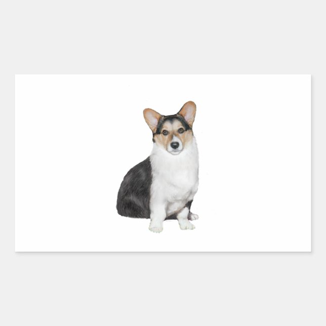 Pegatina Rectangular Tri Coor Welsh Corgi (Anverso)