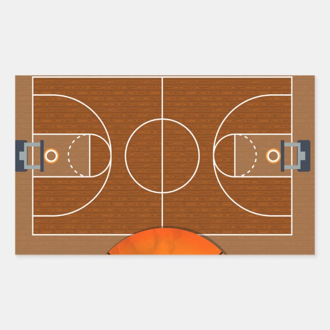 Pegatina Rectangular Tribunal de Baloncesto (Anverso)