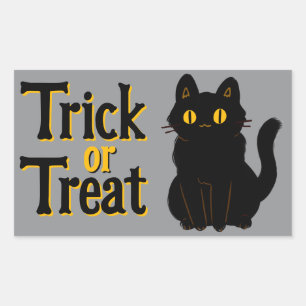 Pegatina Rectangular Trick o trato de gato negro de Halloween