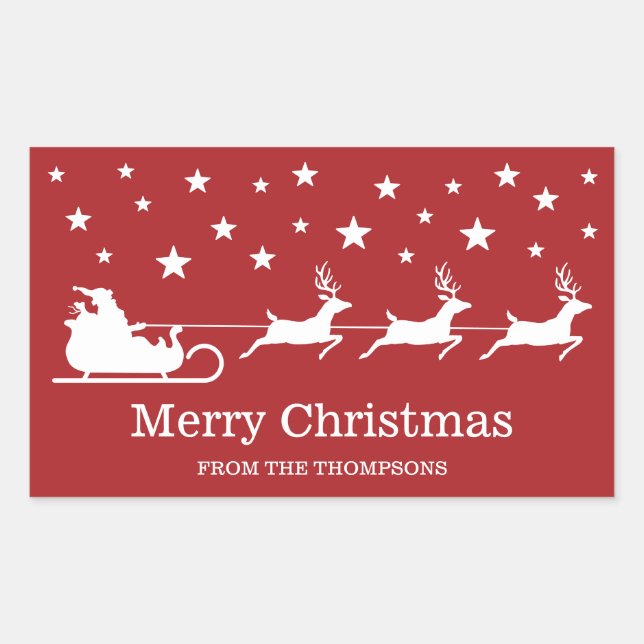 Pegatina Rectangular Trineo de Santa Claus blanco y texto de Feliz Navi (Anverso)