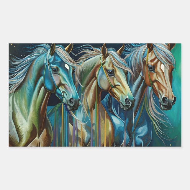Pegatina Rectangular Trío de caballos (Anverso)