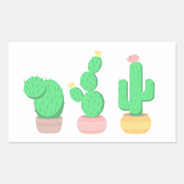 Pegatina Rectangular Trío de Cactus Boho Moderno del Desierto (Anverso)
