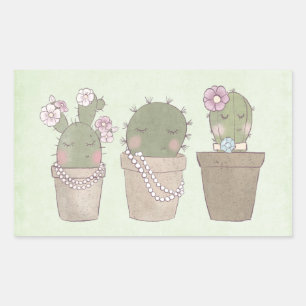 Pegatina Rectangular Trio De Cactus Cute Con Joyería