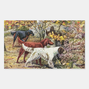 Pegatina Rectangular Trío de Setter de Perros Vintage