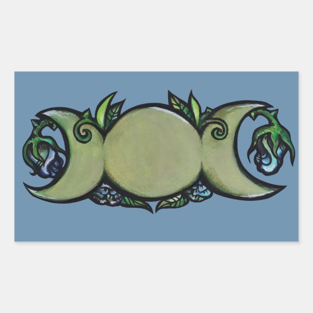 Pegatina Rectangular Triple Flor de Luna – Símbolo Botánico Wiccano   (Anverso)