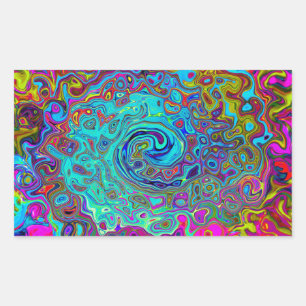 Pegatina Rectangular Trippy Sky Blue Abstract Retro Liquid Swirl