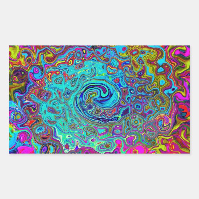 Pegatina Rectangular Trippy Sky Blue Abstract Retro Liquid Swirl (Anverso)