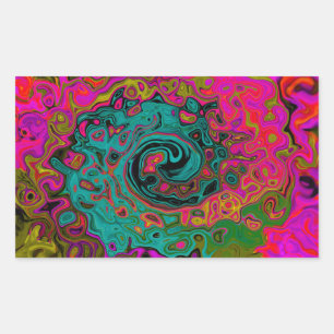 Pegatina Rectangular Trippy Turquoise Resumen Retro Liquid Swirl