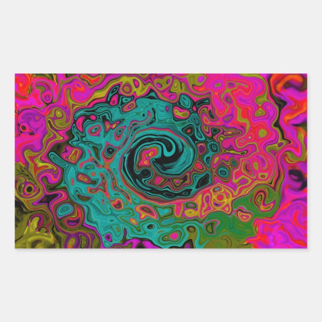 Pegatina Rectangular Trippy Turquoise Resumen Retro Liquid Swirl (Anverso)