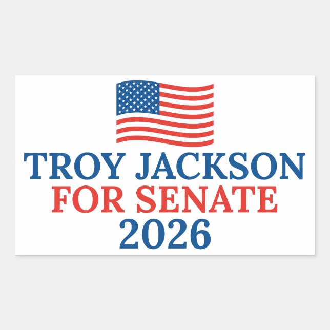 Pegatina Rectangular Troy Jackson para Senado Elección Maine 2026 (Anverso)