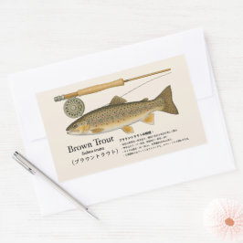 Pegatina Rectangular Trucha Marrón (Salmo trutta) – Ilustración Japones