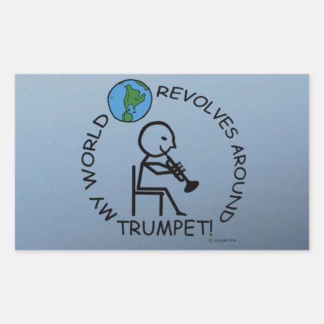 Pegatina Rectangular Trumpet - El mundo gira en torno a la huelga recta (Anverso)