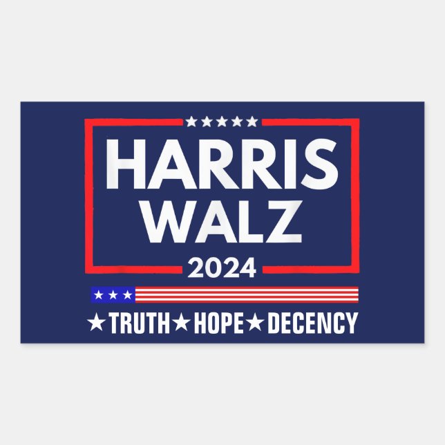 Pegatina Rectangular Truth Hope Decency Harris Walz 2024 (Anverso)