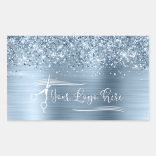Pegatina Rectangular Tu Logo Brillante Azul Claro Glam