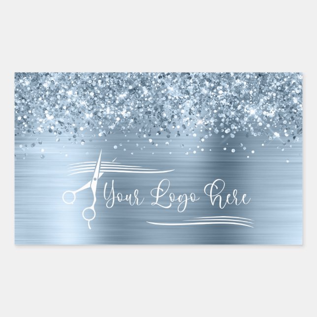 Pegatina Rectangular Tu Logo Brillante Azul Claro Glam (Anverso)