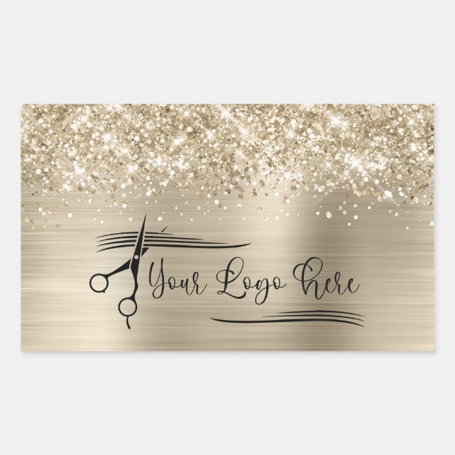 Pegatina Rectangular Tu Logo Brillante Dorado Pálido Glam (Anverso)