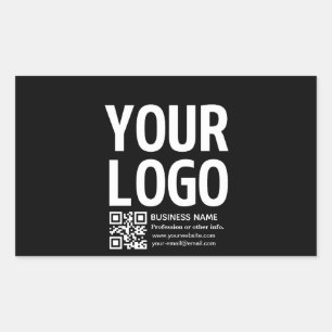 Pegatina Rectangular Tu logotipo con código QR editable y texto 