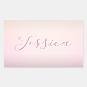 Pegatina Rectangular Tu Nombre   Elegante Escritura Suave Ombre