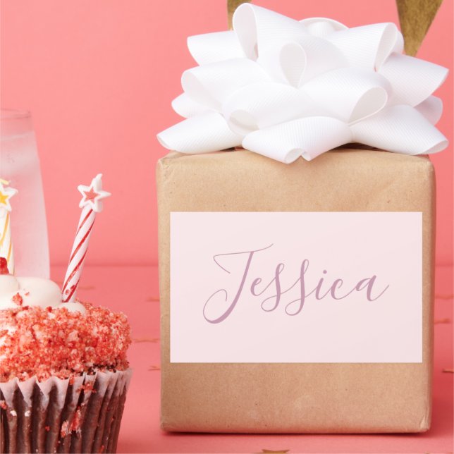 Pegatina Rectangular Tu texto | Elegante guión y rosa suave (Fiesta)