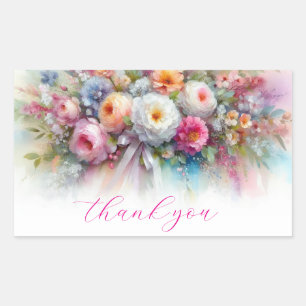 Pegatina Rectangular Tu Texto Personalizado Arte Floral Acuarela Agrade