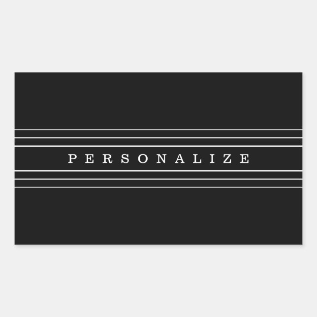 Pegatina Rectangular Tu Texto Personalizado & Rayas Modernas | Negro &  (Anverso)