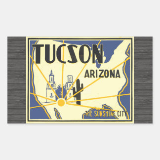 Pegatina Rectangular Tucson Arizona La Ciudad Sunshine, La Vintage