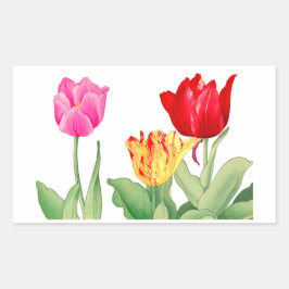 Pegatina Rectangular Tulip, arte japonés de bloques de madera