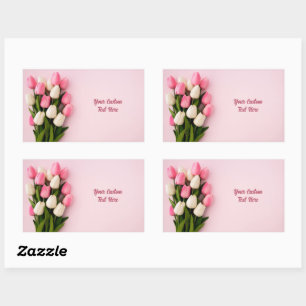 Pegatina Rectangular Tulipanes de texto personalizado sobre rosa