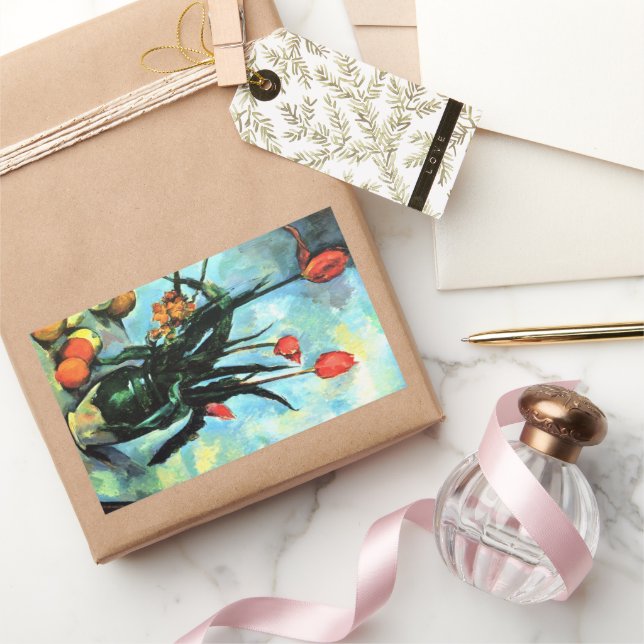 Pegatina Rectangular Tulipanes en un jarrón de Paul Cezanne, Arte Antig (Regalar)