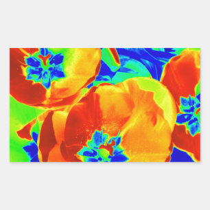 Pegatina Rectangular tulipanes fluorescentes