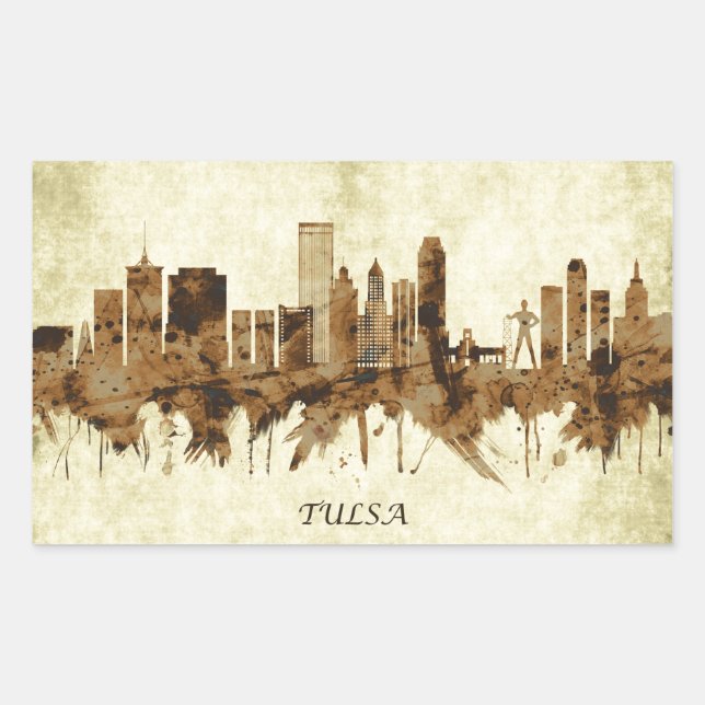 Pegatina Rectangular Tulsa Oklahoma Cityscape (Anverso)