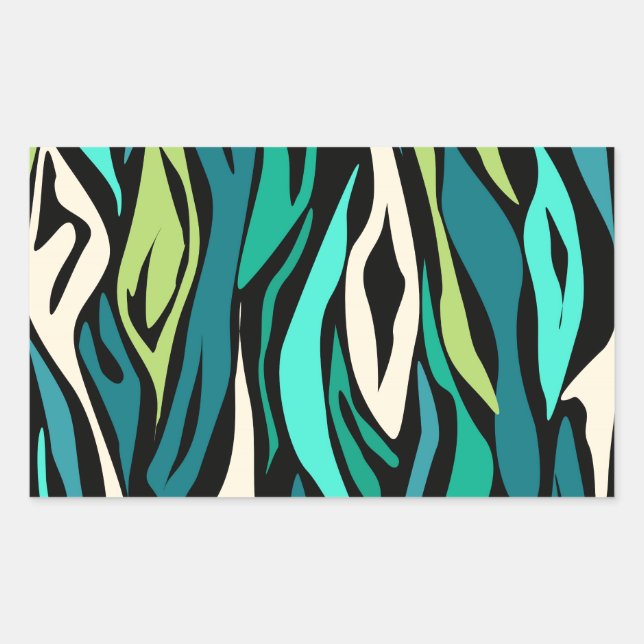 Pegatina Rectangular Turquesa negra abstracta (Anverso)