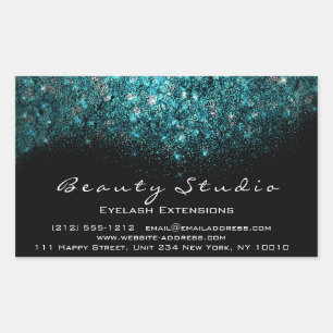 Pegatina Rectangular Turquoise Confetti Eyelash Makeup Salón De Belleza