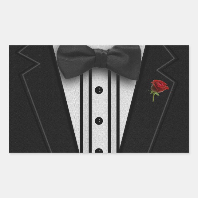Pegatina Rectangular Tuxedo negro con corbata (Anverso)